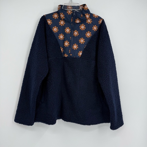 Vera Bradley 1/4 Zip Jacket Womens Size Medium Teddy Fleece Quilted Floral Blue - Picture 9 of 9